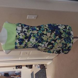 T Tahari lined lime green& blue floral dress size 2